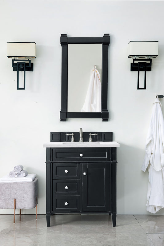 Brittany 30" Single Vanity, Black Onyx w/ 3 CM Arctic Fall Solid Surface Top James Martin Vanities