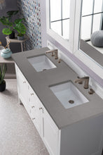 Load image into Gallery viewer, Palisades 60&quot; Double Vanity, Bright White, w/ 3 CM Grey Expo Quartz Top James Martin Vanities