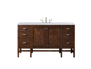 Addison 60" Single Vanity Cabinet , Mid Century Acacia, w/ 3 CM Carrara White Top James Martin Vanities