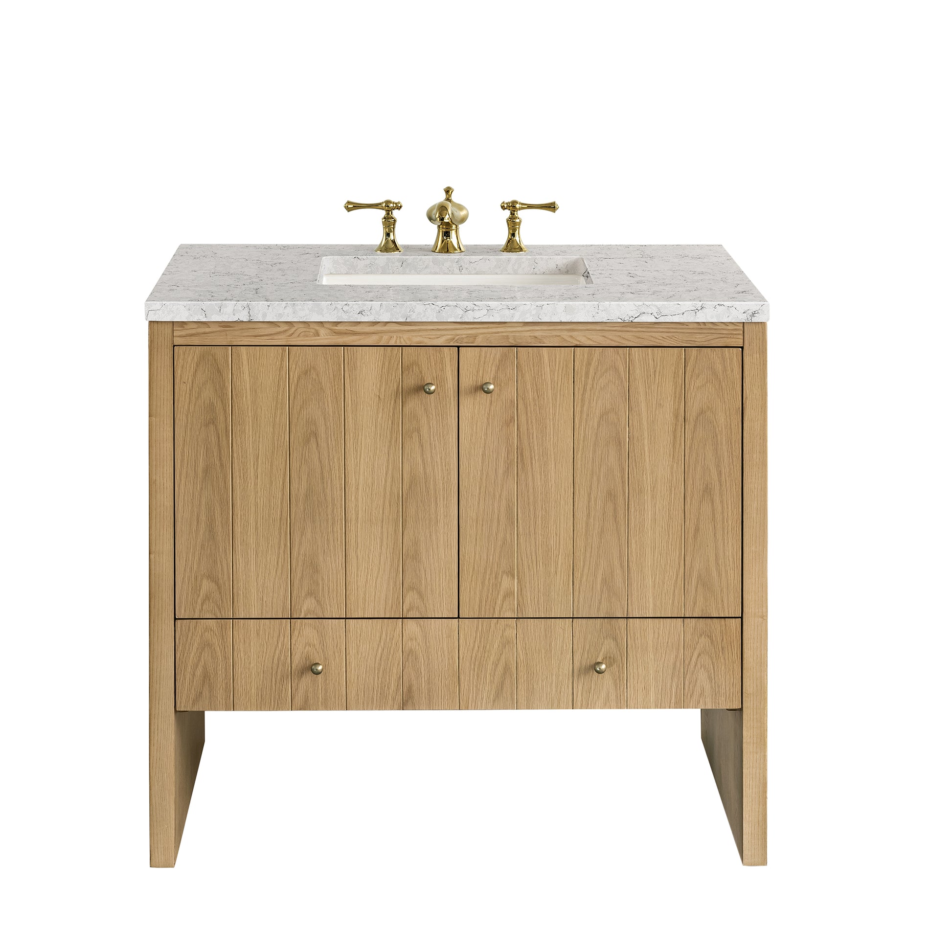 Hudson 36" Single Vanity, Light Natural Oak w/ 3CM Eternal Jasmine Pearl Top James Martin Vanities