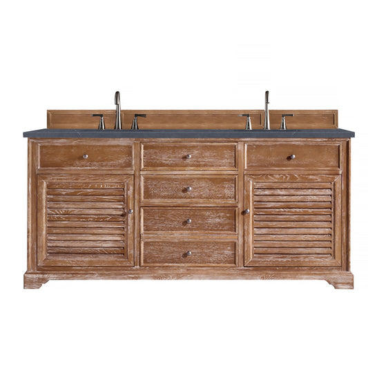 Savannah 72" Double Vanity Cabinet, Driftwood, w/ 3 CM Charcoal Soapstone Quartz Top James Martin Vanities