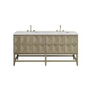 Emmeline 72" Double Vanity, Pebble Oak w/ 3CM Eternal Jasmine Pearl Top James Martin Vanities