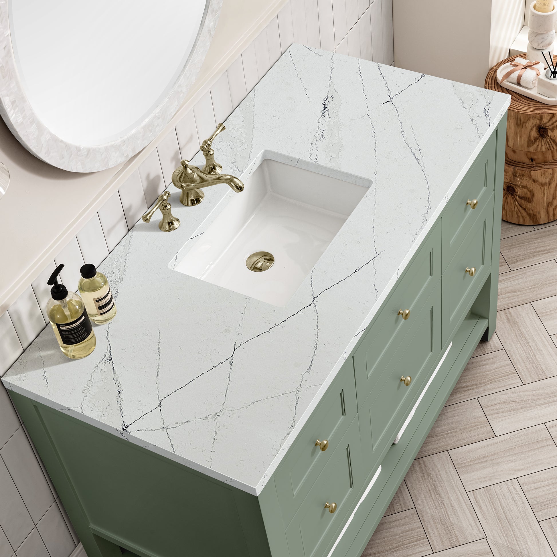 Bathroom Vanities Outlet Atlanta Renovate for LessBreckenridge 48" Single Vanity, Smokey Celadon w/ 3CM Ethereal Noctis Top
