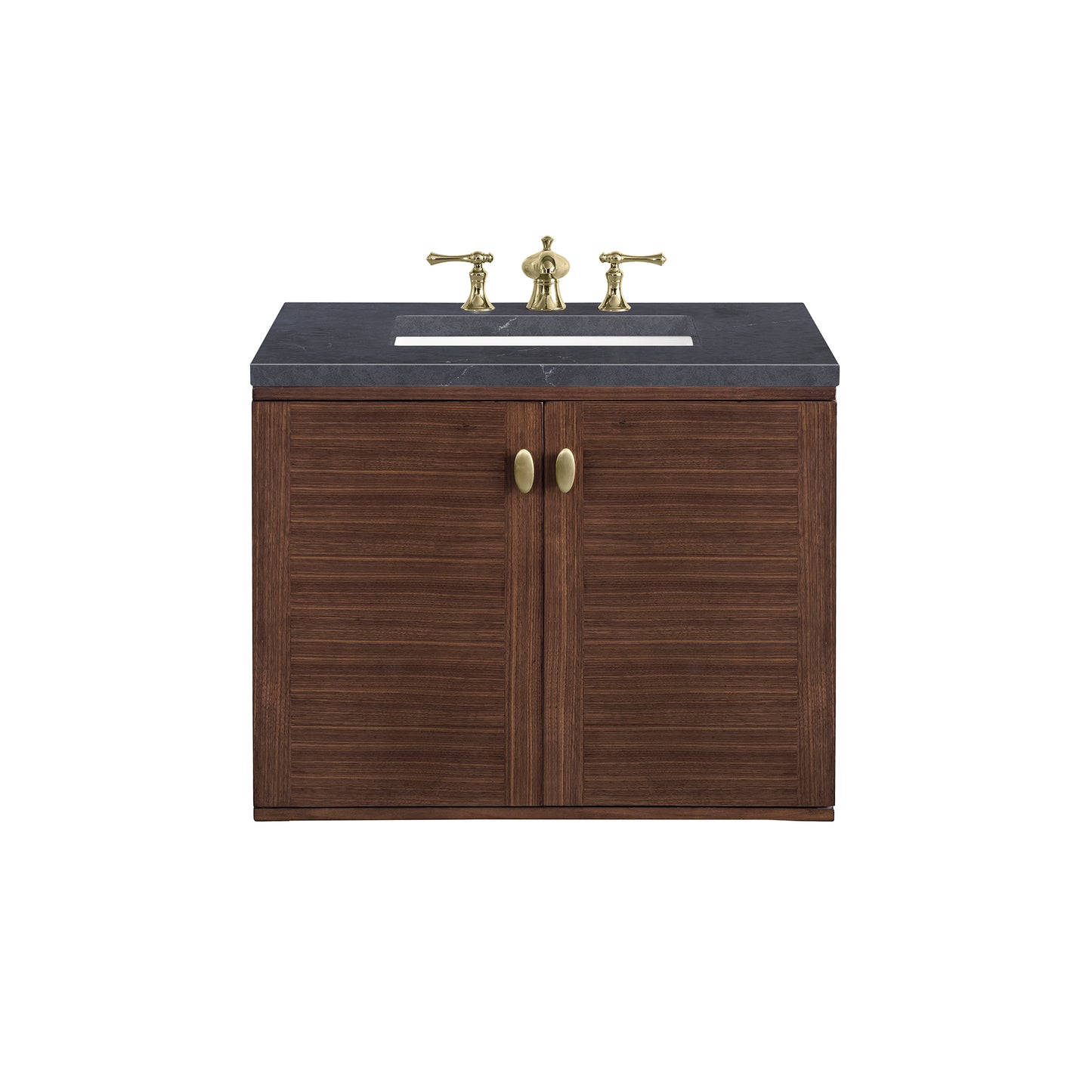 Amberly 30" Single Vanity, Mid-Century Walnut w/ 3CM Charcoal Soapstone Top James Martin Vanities