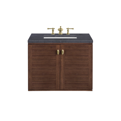 Amberly 30" Single Vanity, Mid-Century Walnut w/ 3CM Charcoal Soapstone Top James Martin Vanities