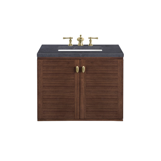 Amberly 30" Single Vanity, Mid-Century Walnut w/ 3CM Charcoal Soapstone Top James Martin Vanities