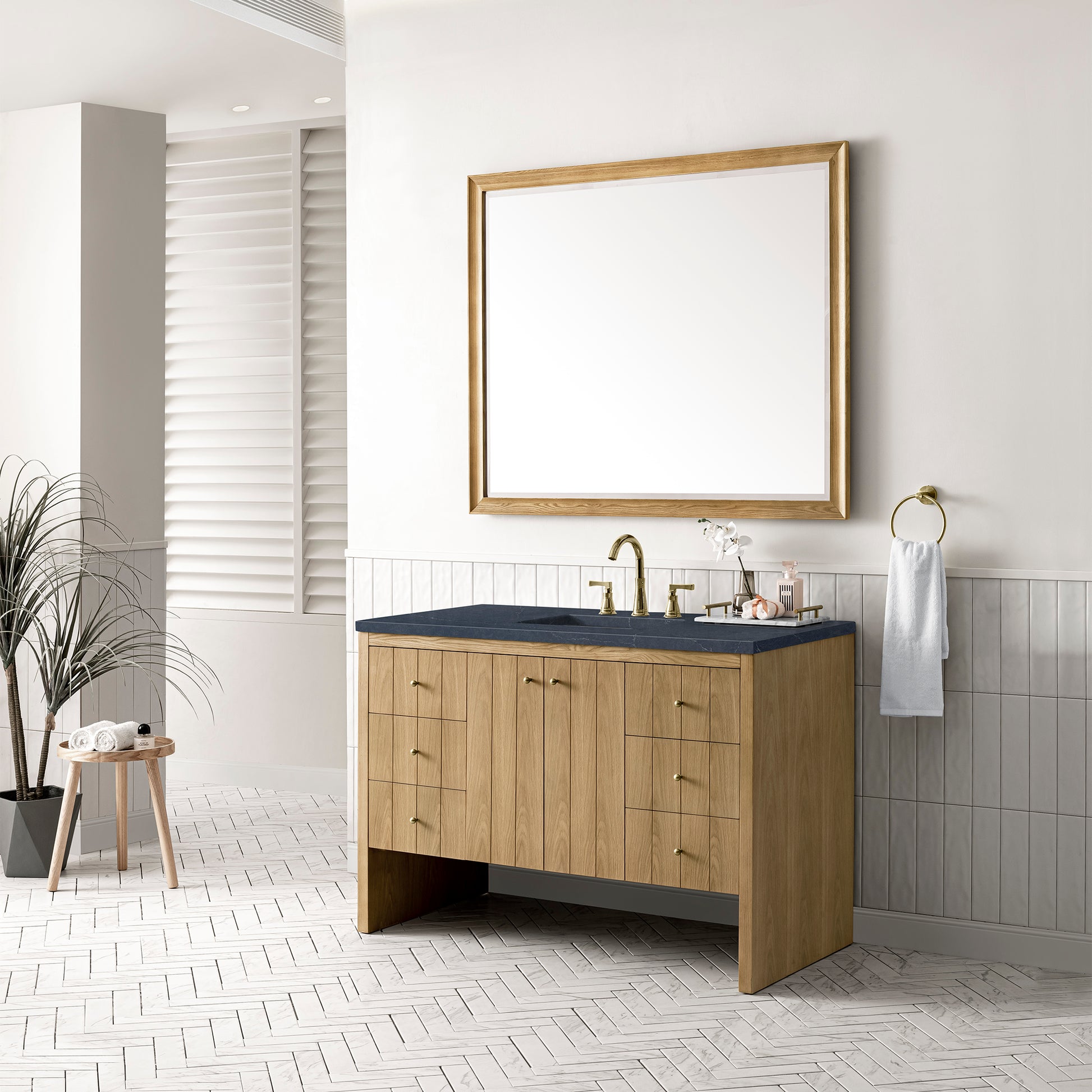 Hudson 48" Single Vanity, Light Natural Oak w/ 3CM Charcoal Soapstone Top James Martin Vanities