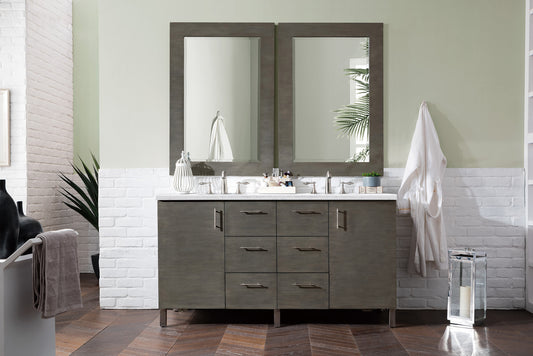 Metropolitan 60" Silver Oak Double Vanity w/ 3 CM Arctic Fall Solid Surface Top James Martin Vanities