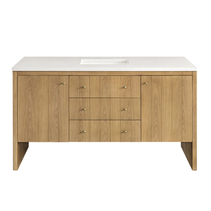 Hudson 60" Single Vanity, Light Natural Oak w/ 3CM White Zeus Top James Martin Vanities