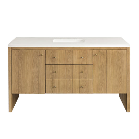 Hudson 60" Single Vanity, Light Natural Oak w/ 3CM White Zeus Top James Martin Vanities