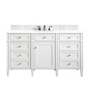 Brittany 60" Bright White Single Vanity w/ 3 CM White Zeus Quartz Top James Martin Vanities