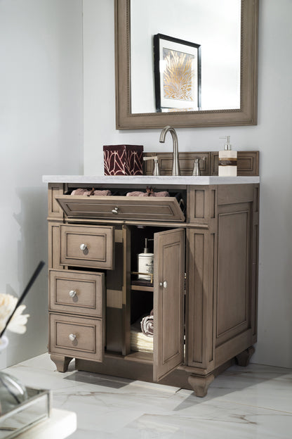 Bathroom Vanities Outlet Atlanta Renovate for LessBristol 30" Single Vanity, Whitewashed Walnut, w/ 3 CM Arctic Fall Solid Surface Top