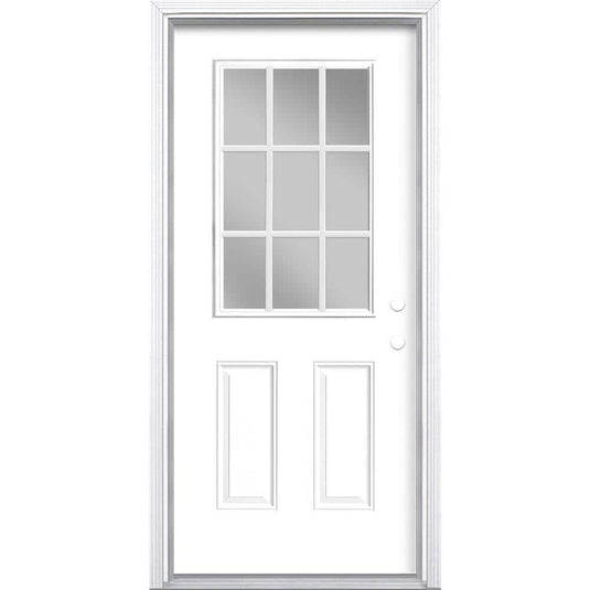 Masonite 32 in. x 80 in. 9 Lite Left Hand Inswing Painted Steel Prehung Front Exterior Door No Brickmold, Ultra Pure White Masonite