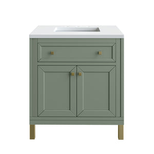 Chicago 30" Single Vanity, Smokey Celadon w/ 3CM White Zeus Top James Martin Vanities