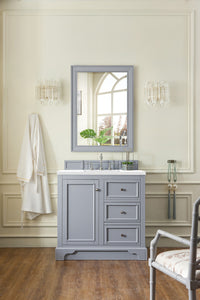 De Soto 36" Single Vanity, Silver Gray w/ 3 CM White Zeus Quartz Top James Martin Vanities