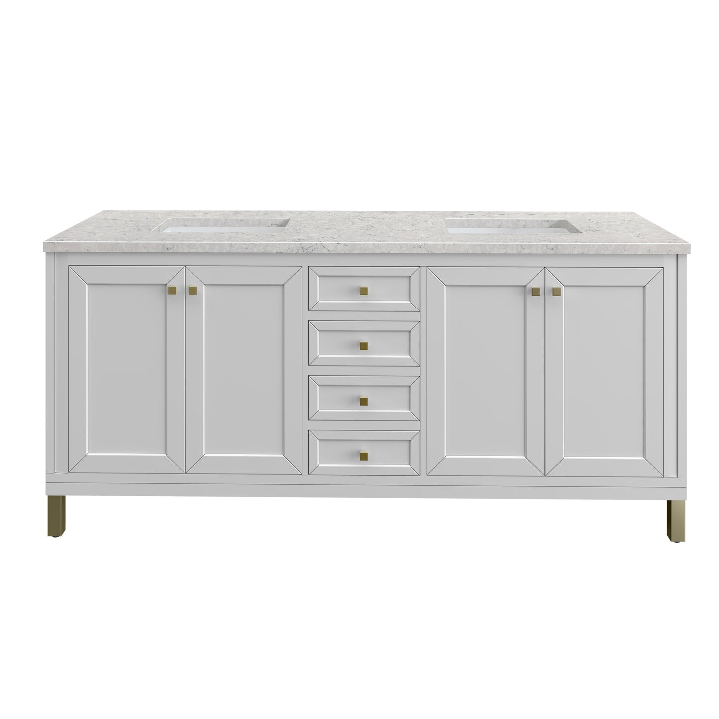 Chicago 72" Double Vanity, Glossy White w/ 3CM Eternal Jasmine Pearl Top James Martin Vanities