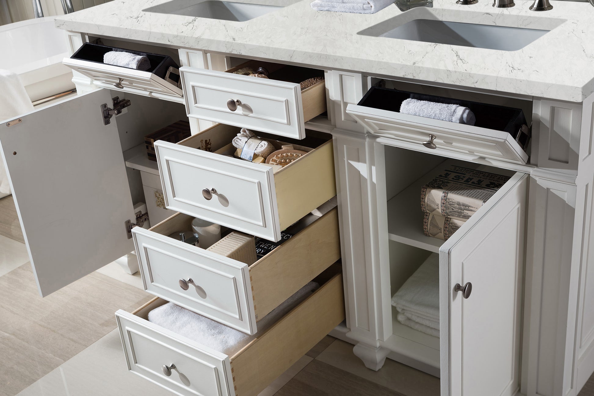 Bathroom Vanities Outlet Atlanta Renovate for LessBristol 60" Double Vanity, Bright White, w/ 3 CM Eternal Jasmine Pearl Quartz Top