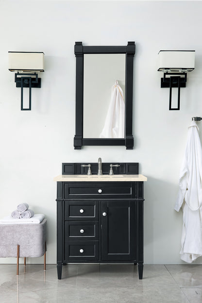 Brittany 30" Single Vanity, Black Onyx, w/ 3 CM Eternal Marfil Quartz Top James Martin Vanities