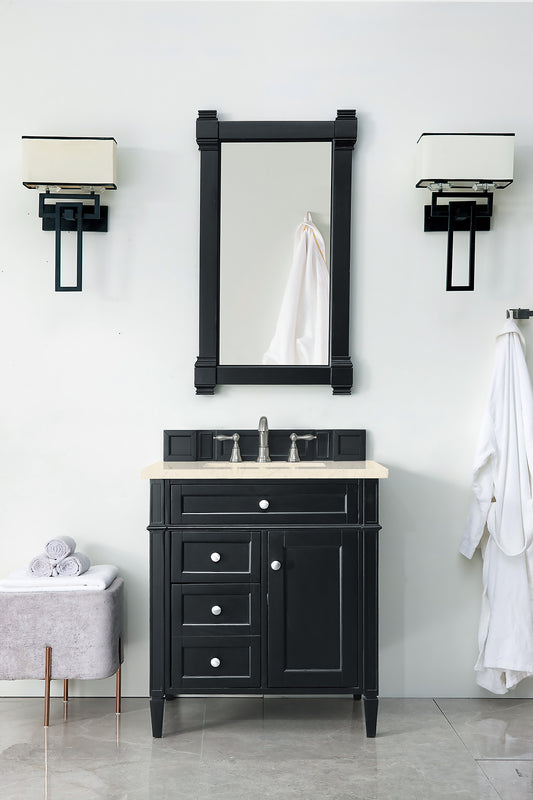 Brittany 30" Single Vanity, Black Onyx, w/ 3 CM Eternal Marfil Quartz Top James Martin Vanities