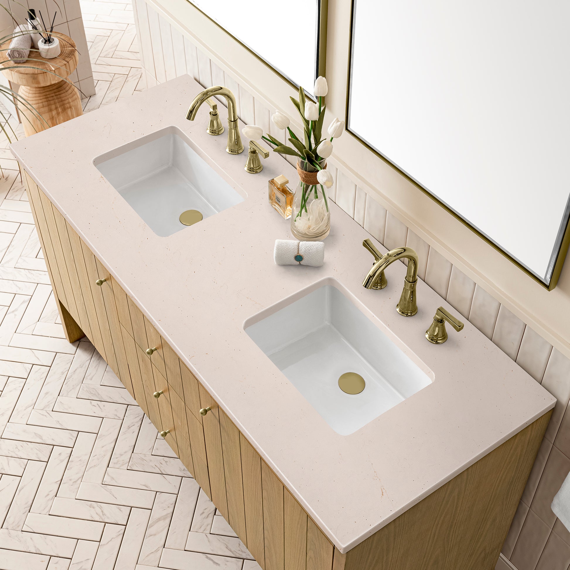 Bathroom Vanities Outlet Atlanta Renovate for LessHudson 60" Double Vanity, Light Natural Oak w/ 3CM Eternal Marfil Top