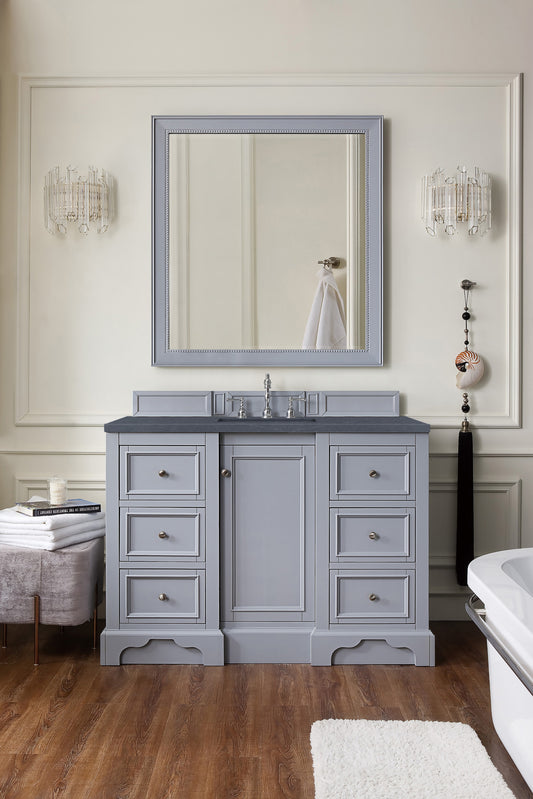 De Soto 48" Single Vanity, Silver Gray w/ 3 CM Charcoal Soapstone Quartz Top James Martin Vanities