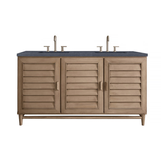 Portland 60" Double Vanity Whitewashed Walnut, w/ 3 CM Charcoal Soapstone Quartz Top James Martin Vanities