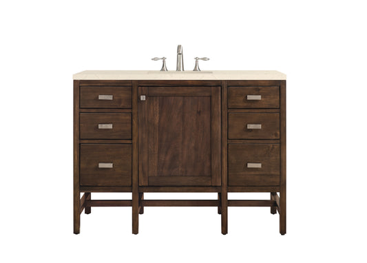 Addison 48" Single Vanity Cabinet, Mid Century Acacia, w/ 3 CM Eternal Marfil Quartz Top James Martin Vanities