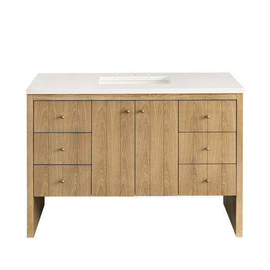 Hudson 48" Single Vanity, Light Natural Oak w/ 3CM White Zeus Top James Martin Vanities