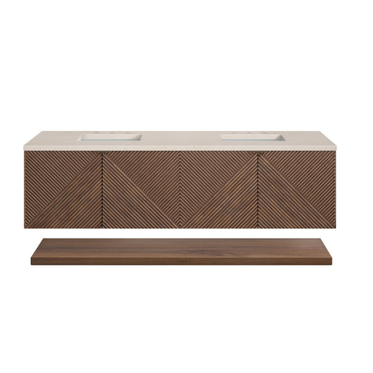 Marcello 72" Double Vanity, Chestnut w/ 3CM Eternal Marfil Top James Martin Vanities