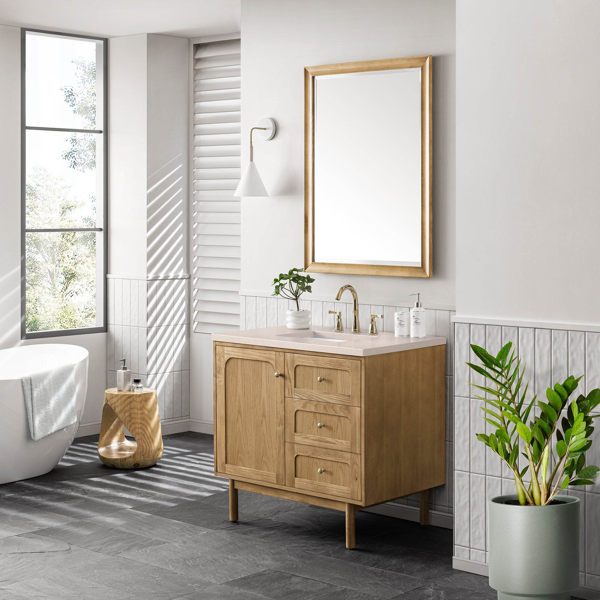 Laurent 36" Single Vanity, Light Natural Oak w/ 3CM Eternal Marfil Top James Martin Vanities