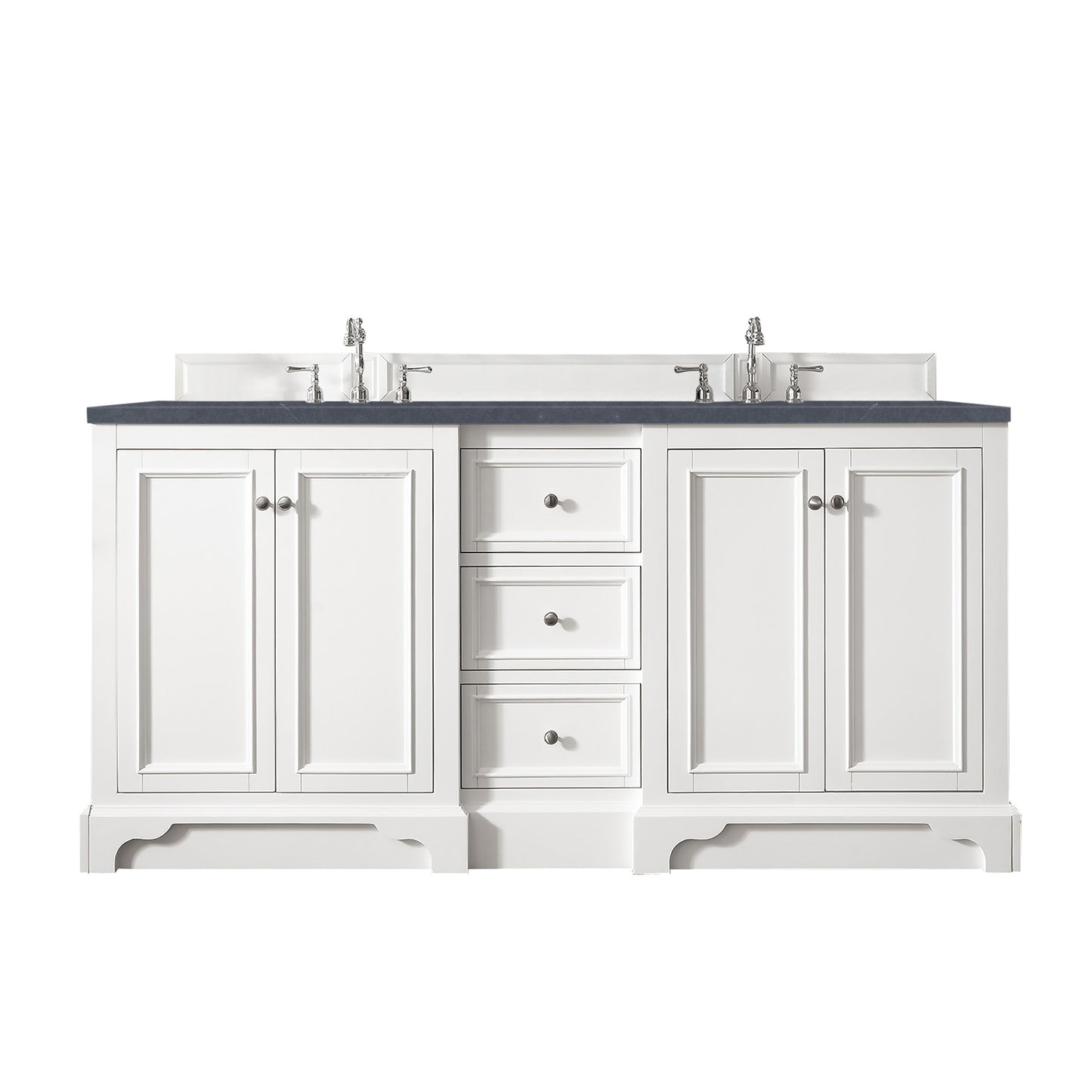 De Soto 72" Double Vanity, Bright White w/ 3 CM Charcoal Soapstone Quartz Top James Martin Vanities