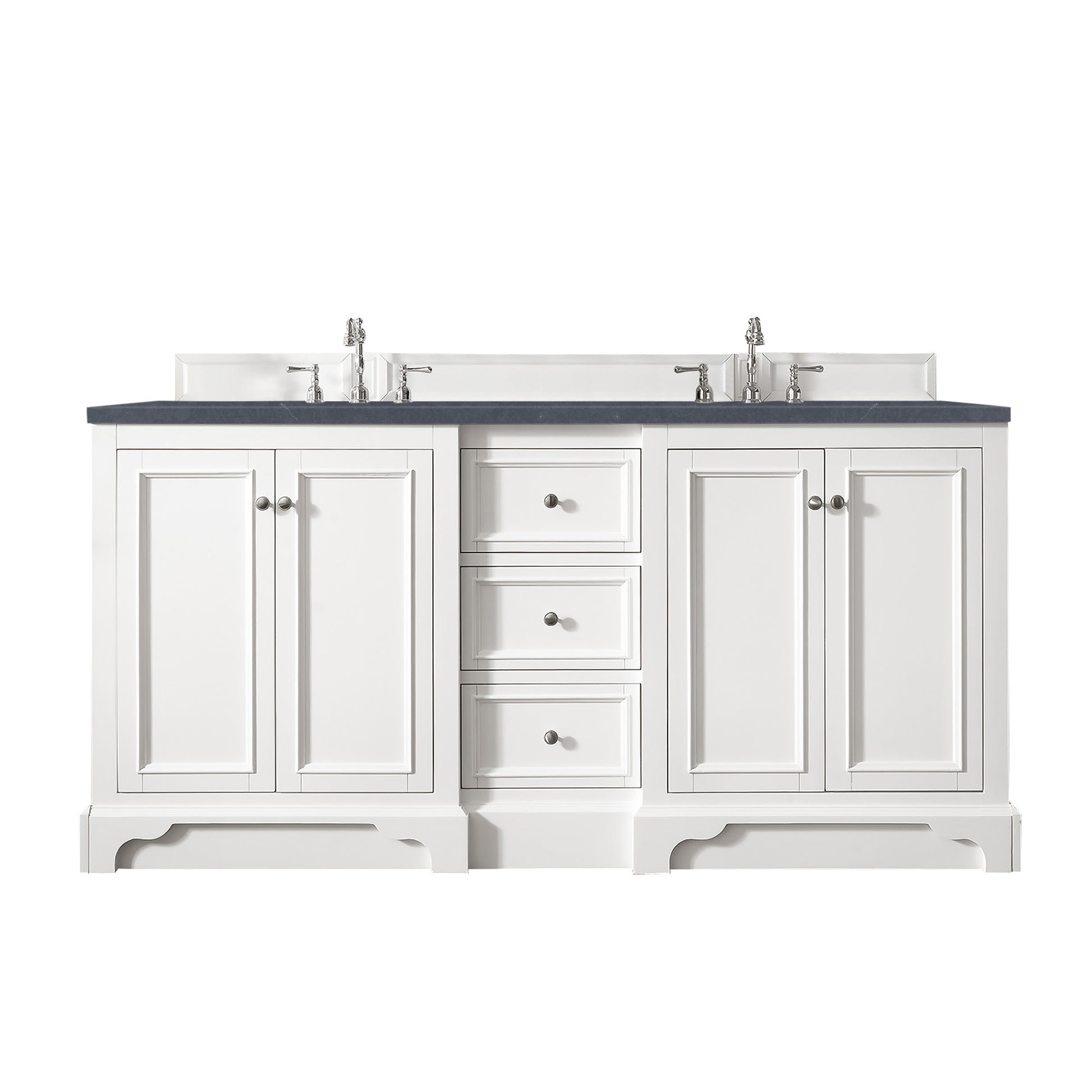 De Soto 72" Double Vanity, Bright White w/ 3 CM Charcoal Soapstone Quartz Top James Martin Vanities