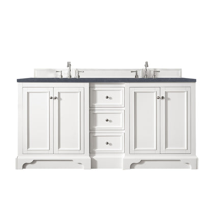 De Soto 72" Double Vanity, Bright White w/ 3 CM Charcoal Soapstone Quartz Top James Martin Vanities