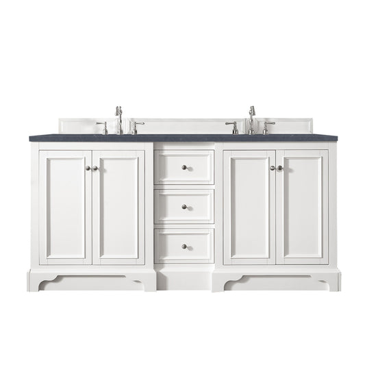 De Soto 72" Double Vanity, Bright White w/ 3 CM Charcoal Soapstone Quartz Top James Martin Vanities