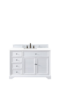 Savannah 48" Single Vanity Cabinet, Bright White, w/ 3 CM White Zeus Quartz Top James Martin Vanities