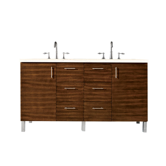 Metropolitan 60" Double Vanity, American Walnut, w/ 3 CM Eternal Marfil Quartz Top James Martin Vanities