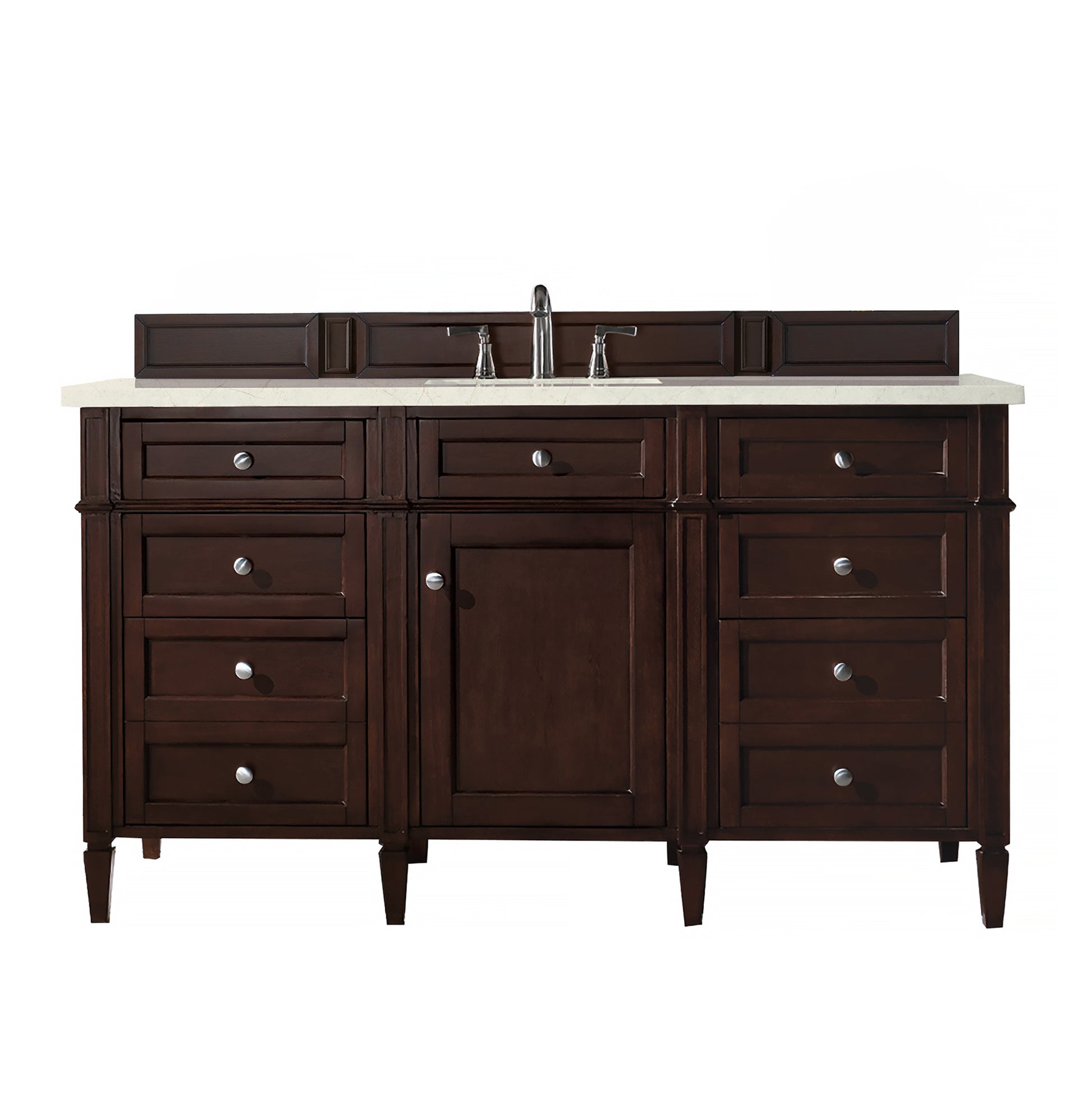 Brittany 60" Burnished Mahogany Single Vanity w/ 3 CM Eternal Marfil Quartz Top James Martin Vanities