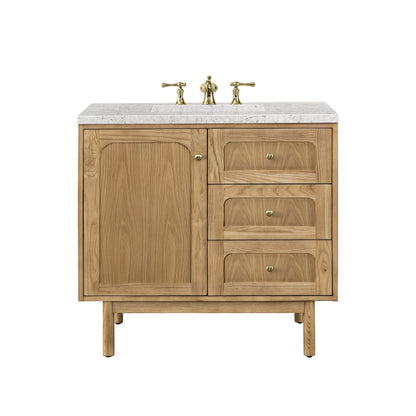 Laurent 36" Single Vanity, Light Natural Oak w/ 3CM Eternal Jasmine Pearl Top James Martin Vanities