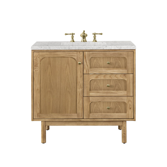 Laurent 36" Single Vanity, Light Natural Oak w/ 3CM Eternal Jasmine Pearl Top James Martin Vanities