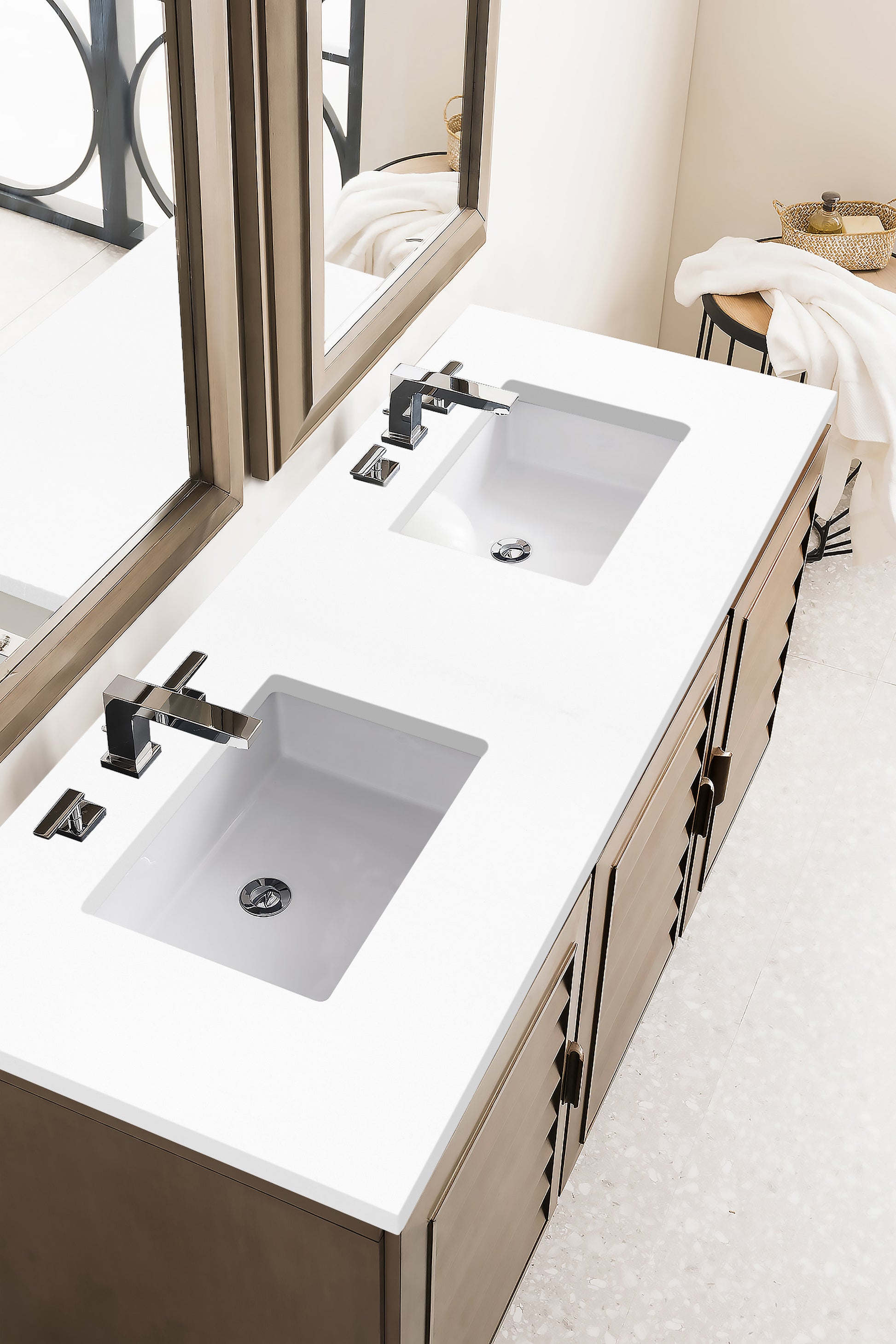 Portland 60" Double Vanity Whitewashed Walnut, w/ 3 CM White Zeus Quartz Top James Martin Vanities