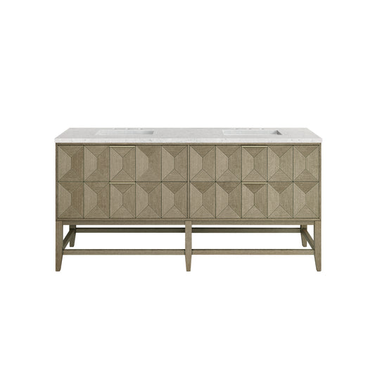 Emmeline 72" Double Vanity, Pebble Oak w/ 3CM Eternal Jasmine Pearl Top James Martin Vanities