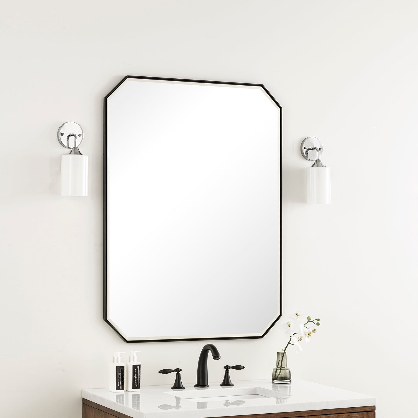Rohe 30" Octagon Mirror, Matte Black James Martin Vanities