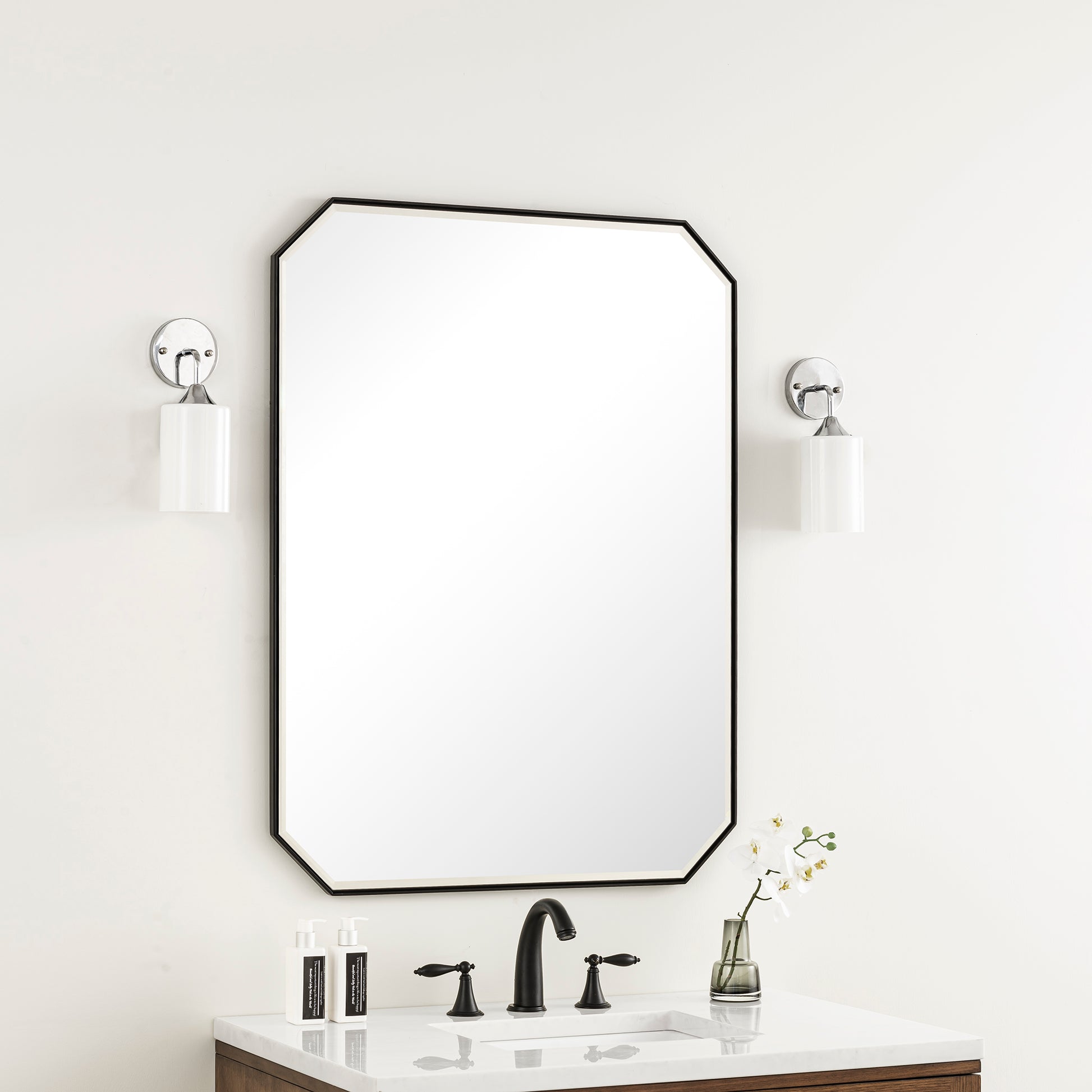 Rohe 30" Octagon Mirror, Matte Black James Martin Vanities