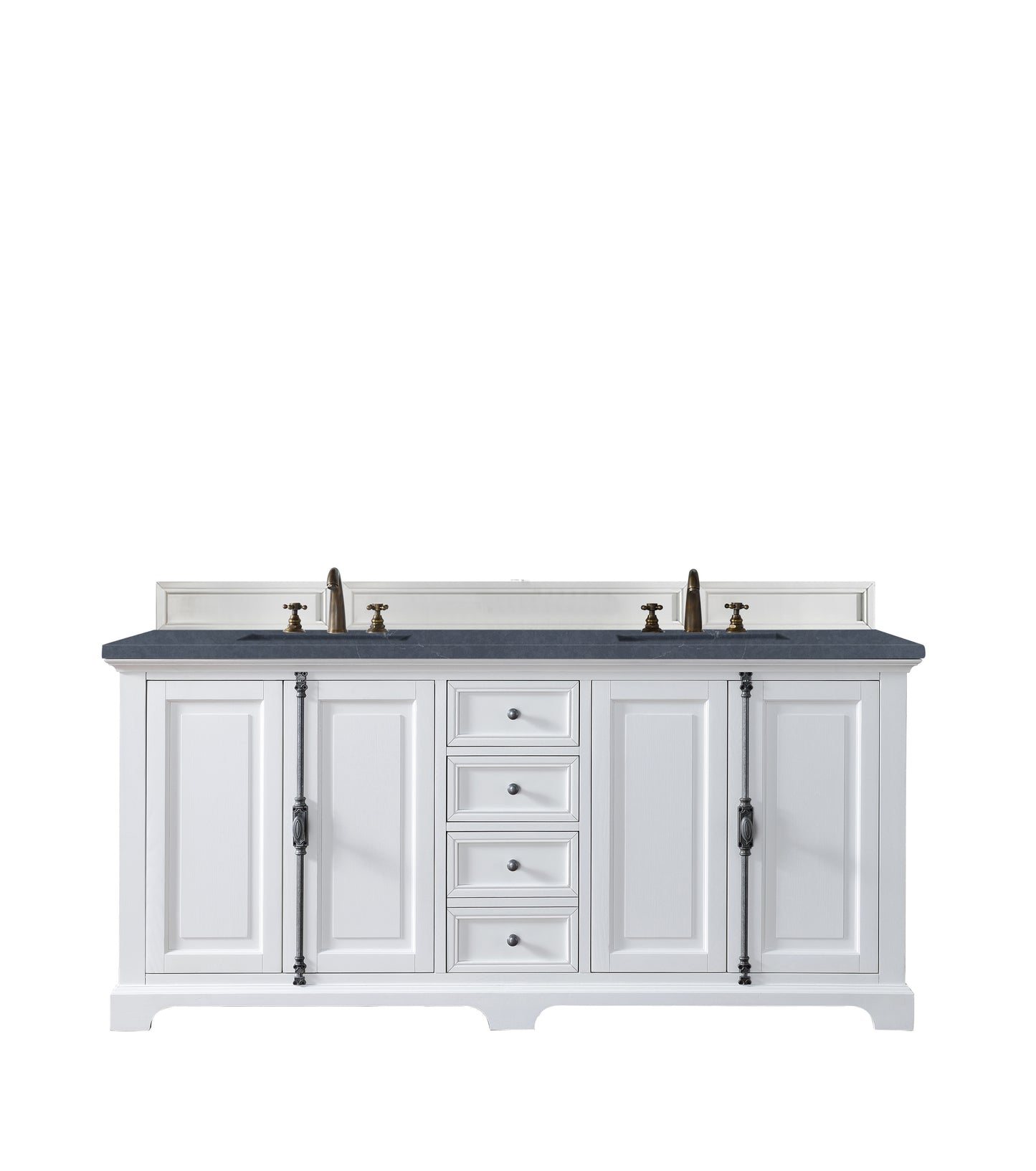 Providence 72" Double Vanity Cabinet, Bright White, w/ 3 CM Charcoal Soapstone Quartz Top James Martin