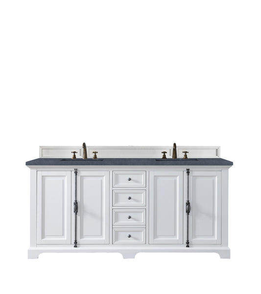 Providence 72" Double Vanity Cabinet, Bright White, w/ 3 CM Charcoal Soapstone Quartz Top James Martin