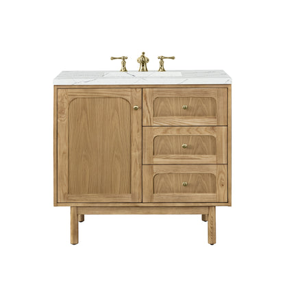 Laurent 36" Single Vanity, Light Natural Oak w/ 3CM Ethereal Noctis Top James Martin Vanities