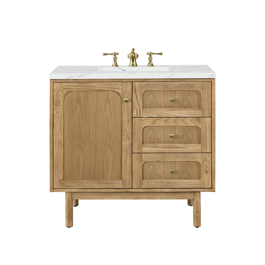Laurent 36" Single Vanity, Light Natural Oak w/ 3CM Ethereal Noctis Top James Martin Vanities