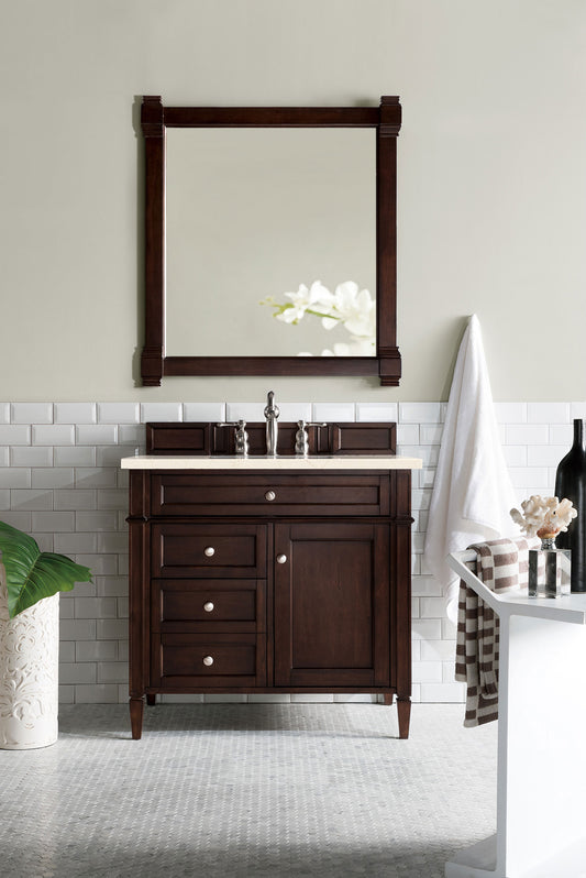 Brittany 36" Burnished Mahogany Single Vanity w/ 3 CM Eternal Marfil Quartz Top James Martin Vanities