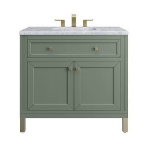 Chicago 36" Single Vanity, Smokey Celadon w/ 3CM Carrara Marble Top James Martin Vanities