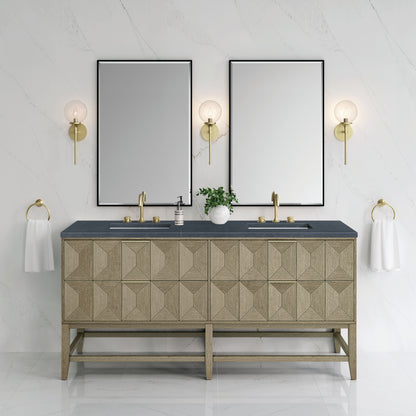 Emmeline 72" Double Vanity, Pebble Oak w/ 3CM Charcoal Soapstone Top James Martin Vanities